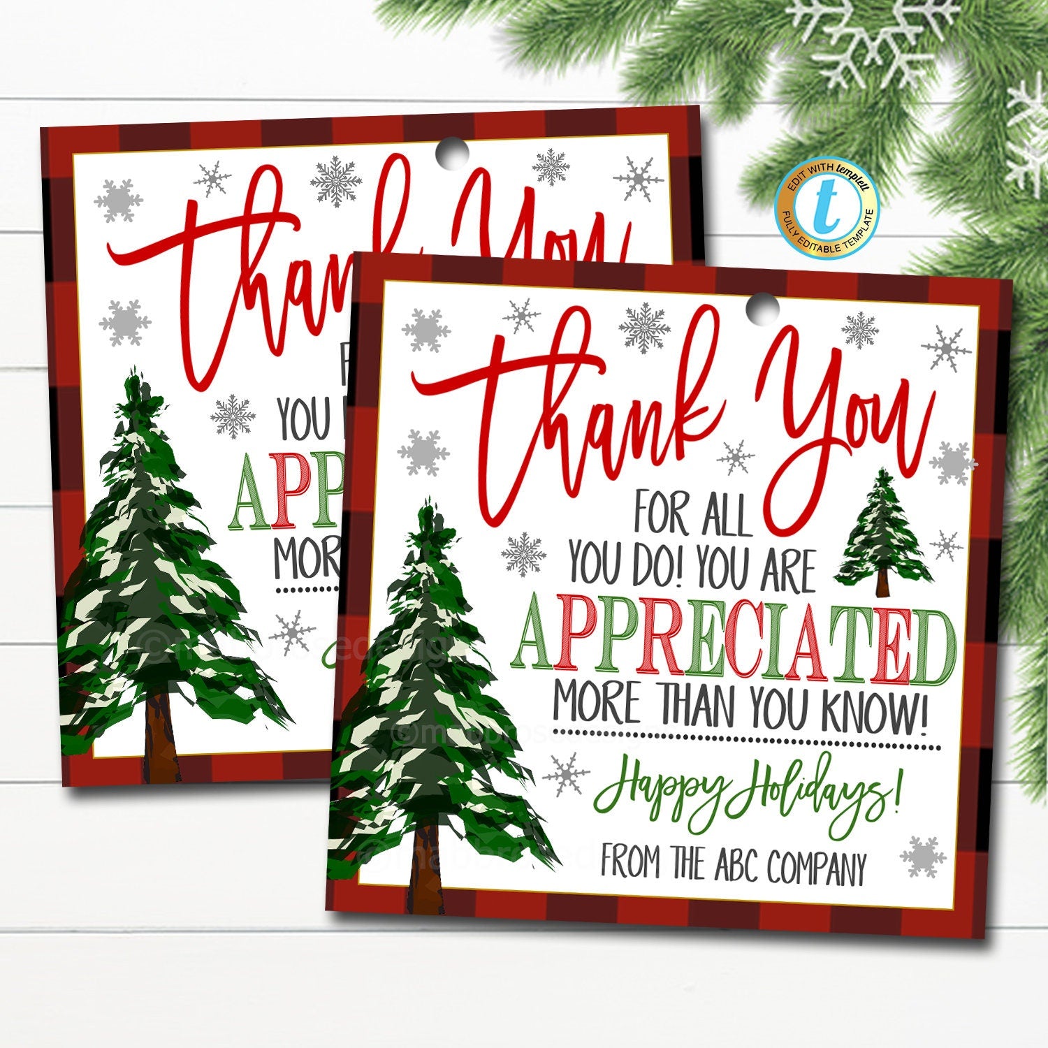 Editable Christmas Thank You Card Template