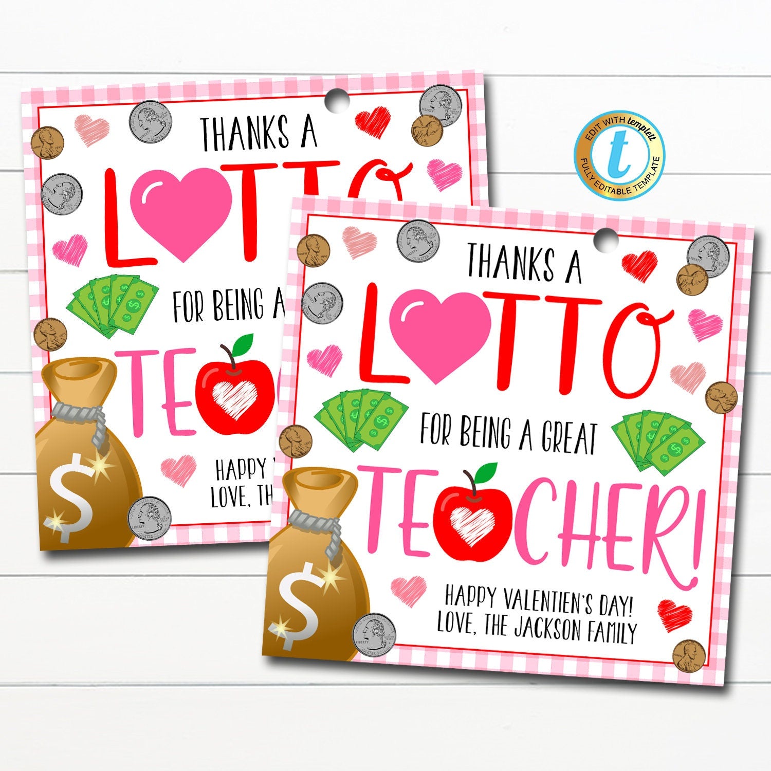 Valentine's Day Teacher Coworker Gift Tag Card Appreciation Gifts Tags  Template
