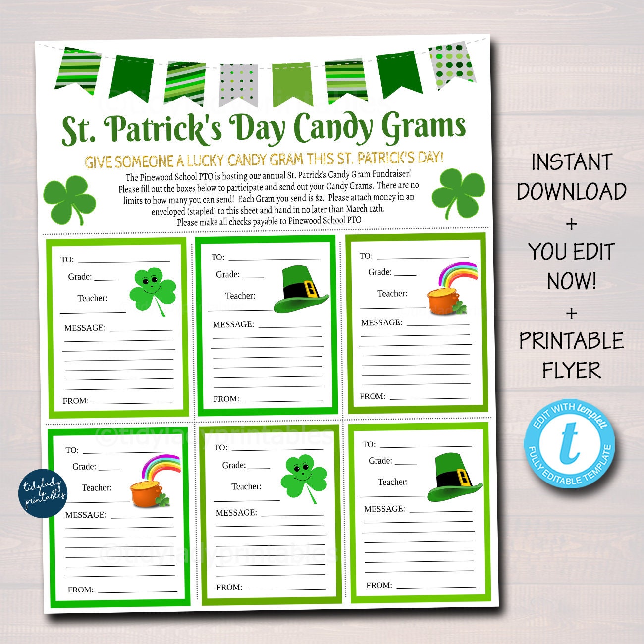 St Patricks Day Gift Tags Editable Labels Printable Shamrock Name tags
