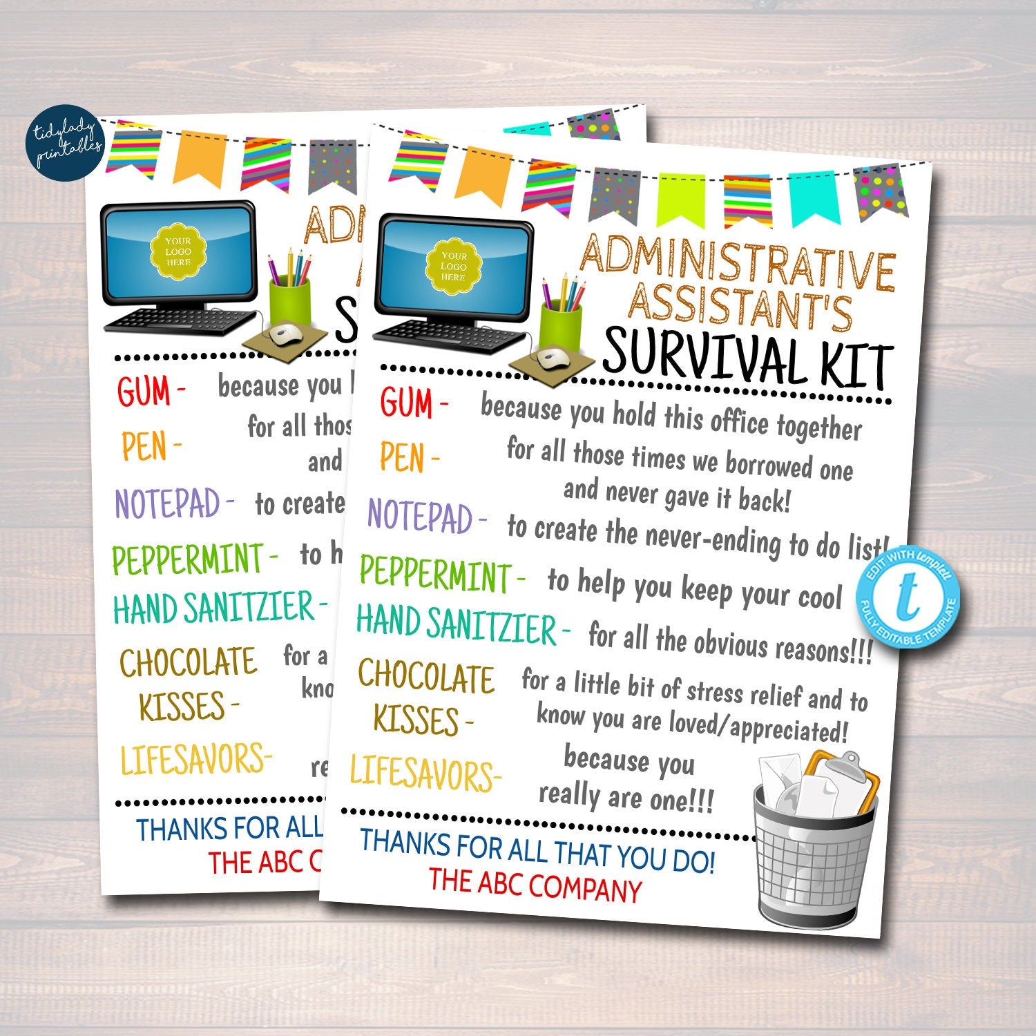 Administrative Assistant Survival Kit Gift Tags — TidyLady Printables