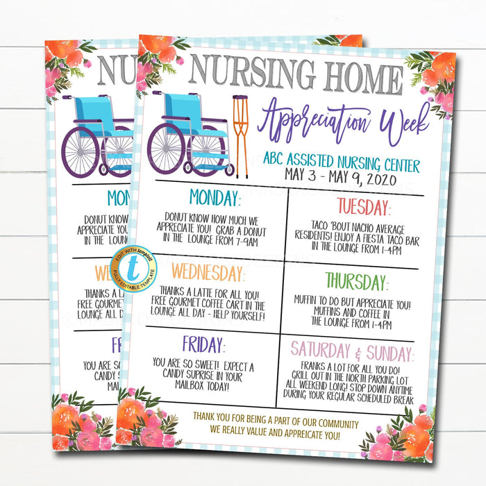 Nursing Home Appreciation Week Itinerary TidyLady Printables