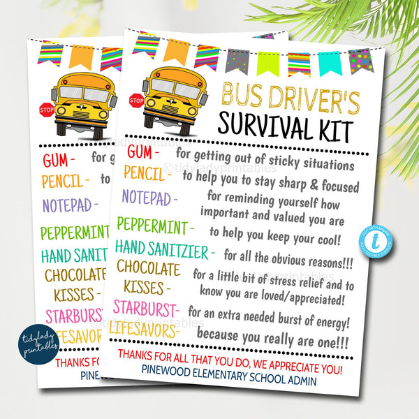 Bus Driver's Survival Kit Gift Tag TidyLady Printables