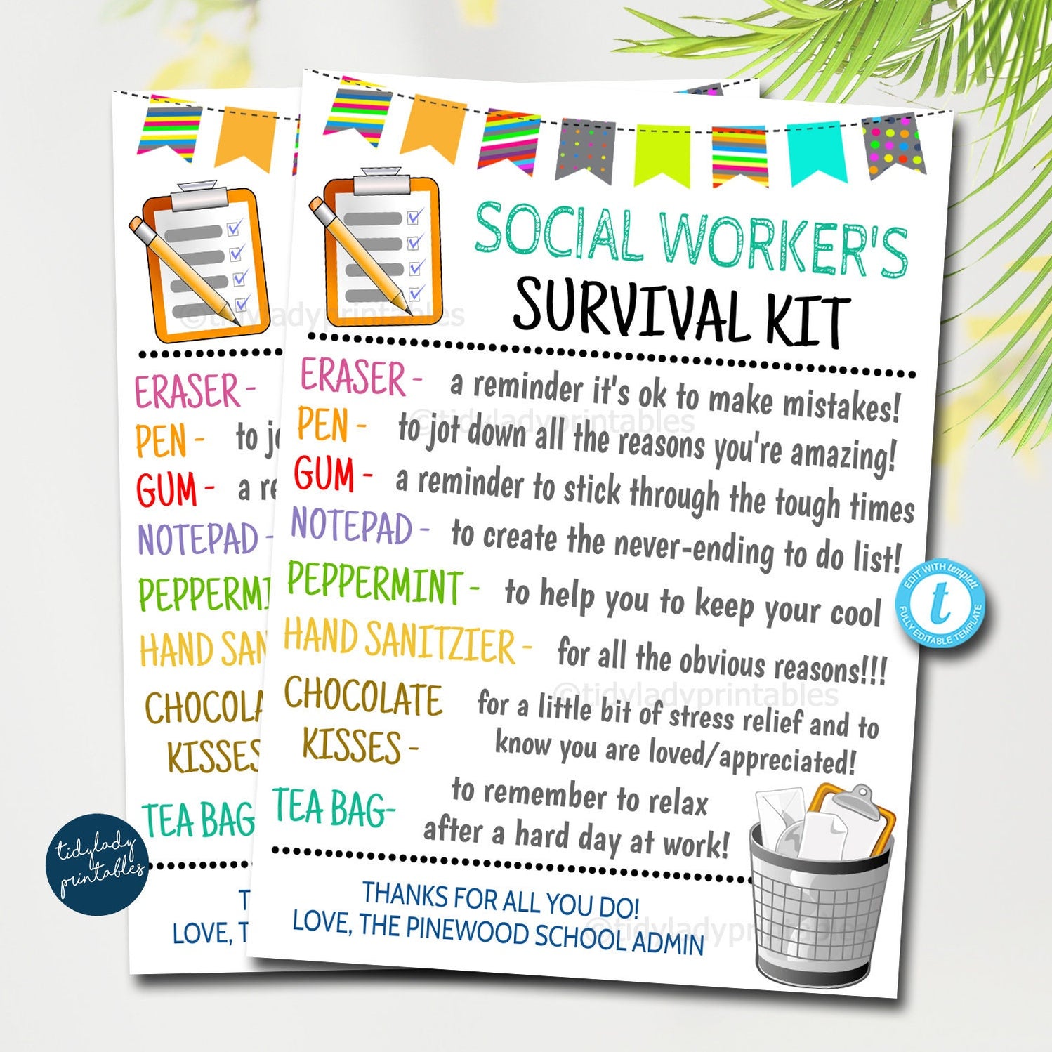 Social Worker's Survival Kit Gift Tag TidyLady Printables