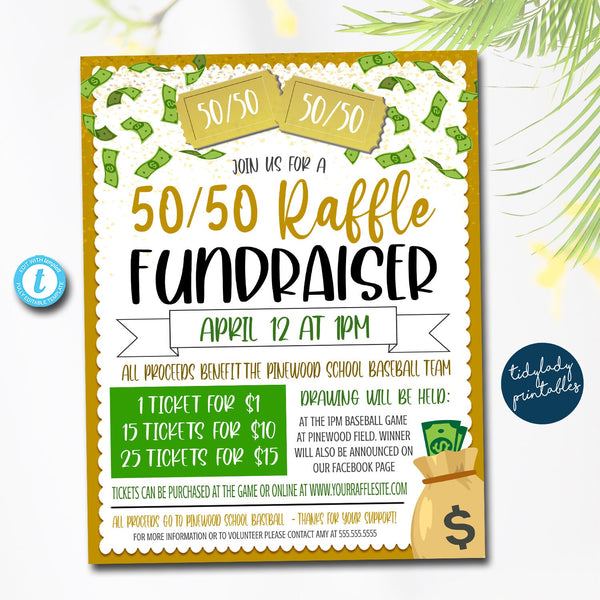 50/50 Raffle Ticket Fundraiser Flyer TidyLady Printables