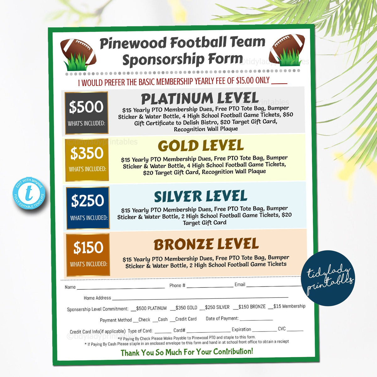 Football Sponsorship Form Football Donation Funraiser TidyLady