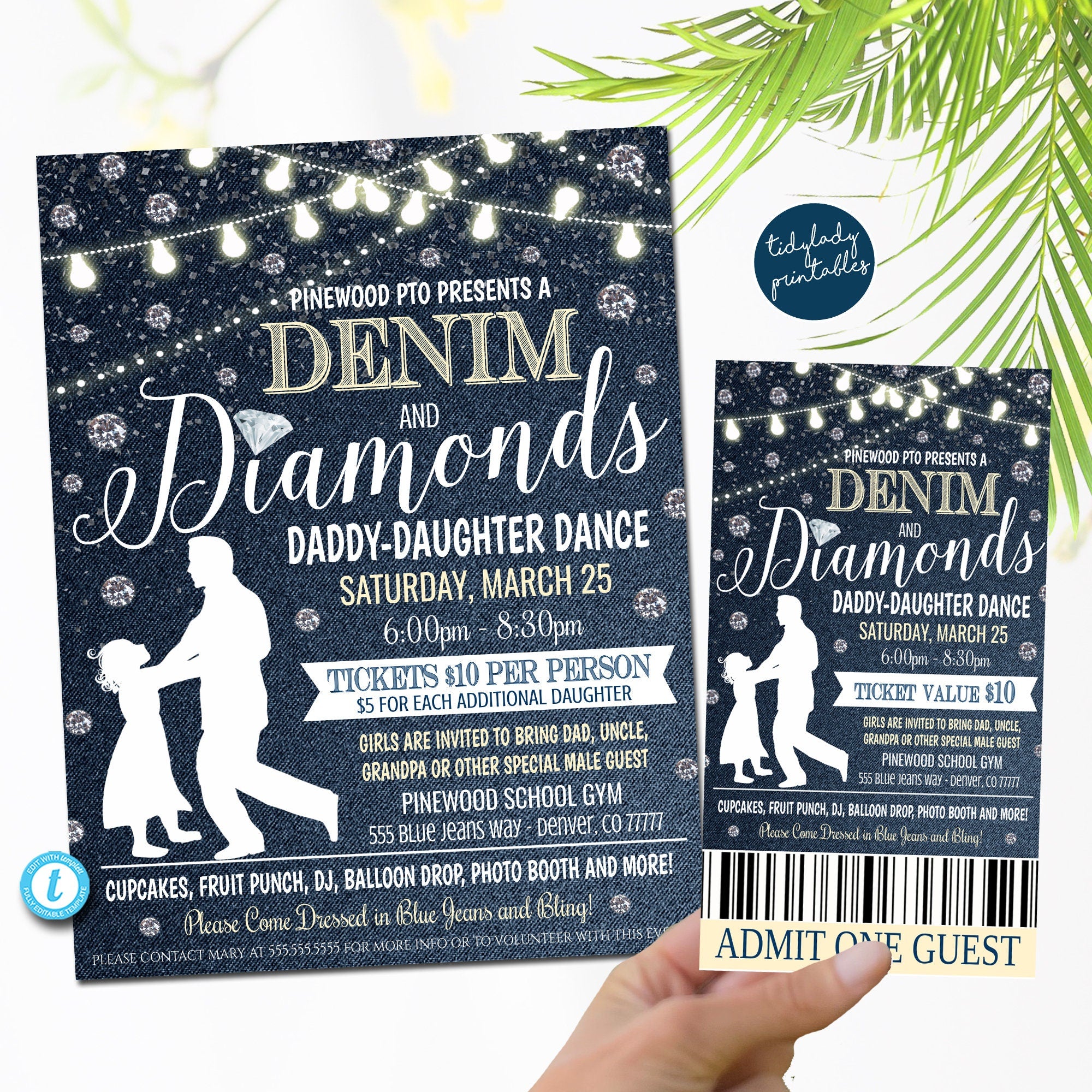 Buy Diamond & Denim Party Invitation Canva Template Lifetime Access Online  in India - Etsy