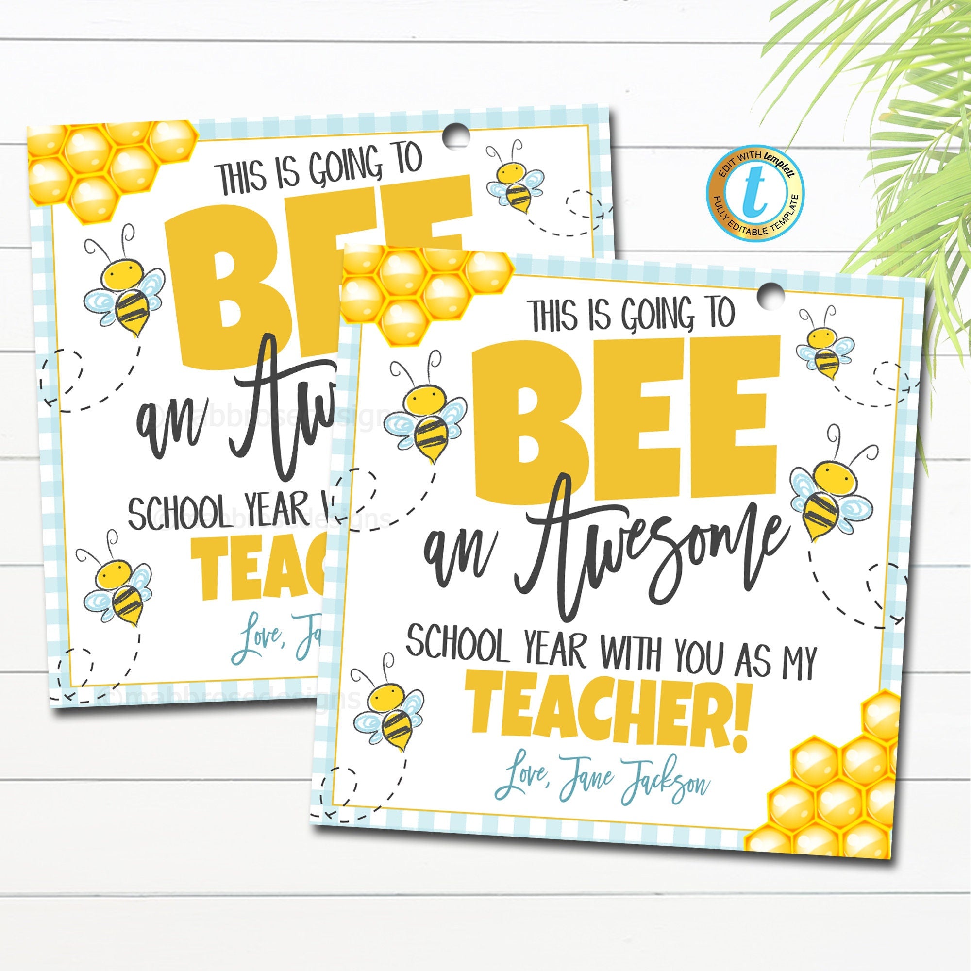 Honey BEE Teacher Gift with Free Printable Tag - I Dig Pinterest