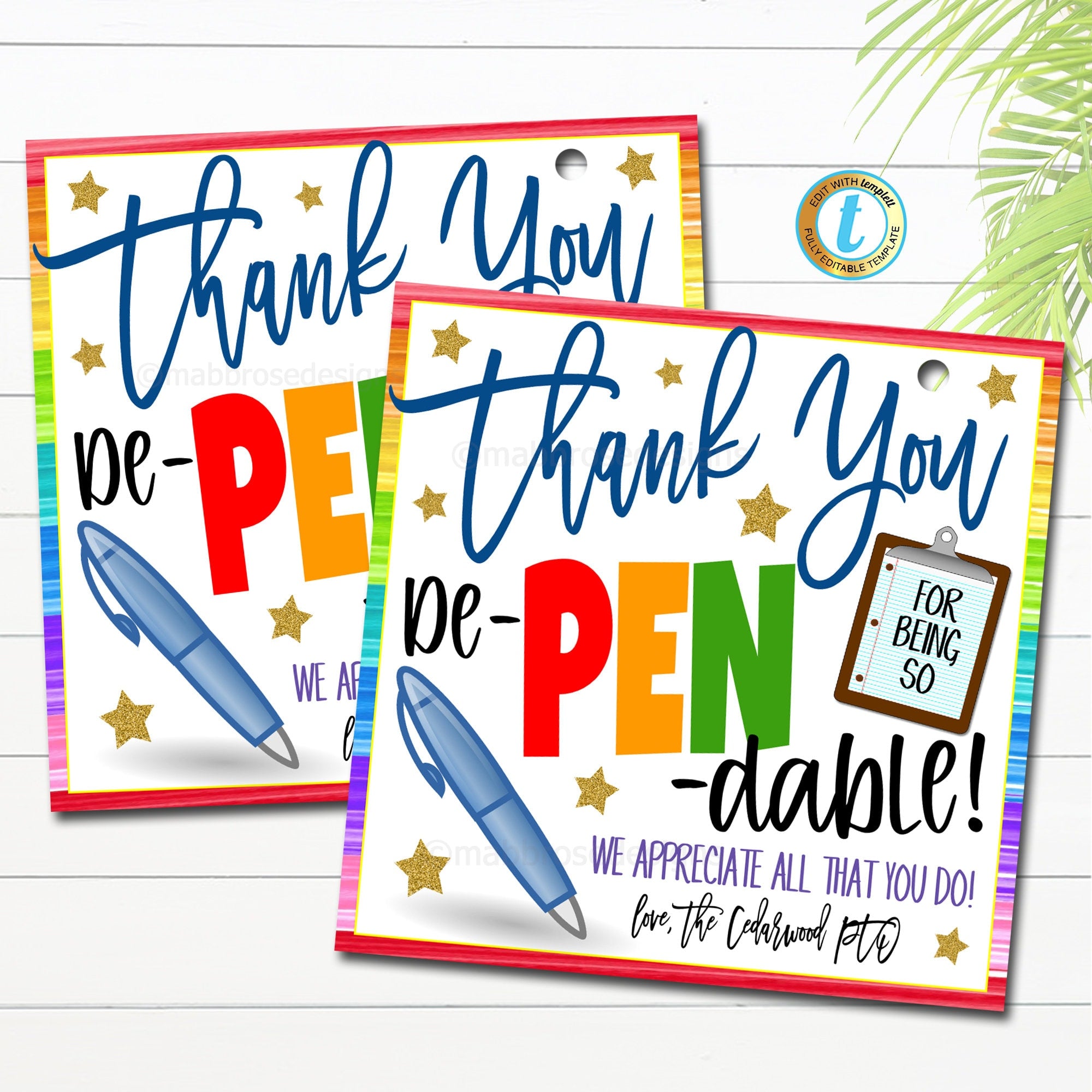 PRINTABLE Flair Pen Gift Tag Teacher Appreciation Note School Staff Thanks  Fun Teacher Thank You Idea Digital Download (Download Now) 