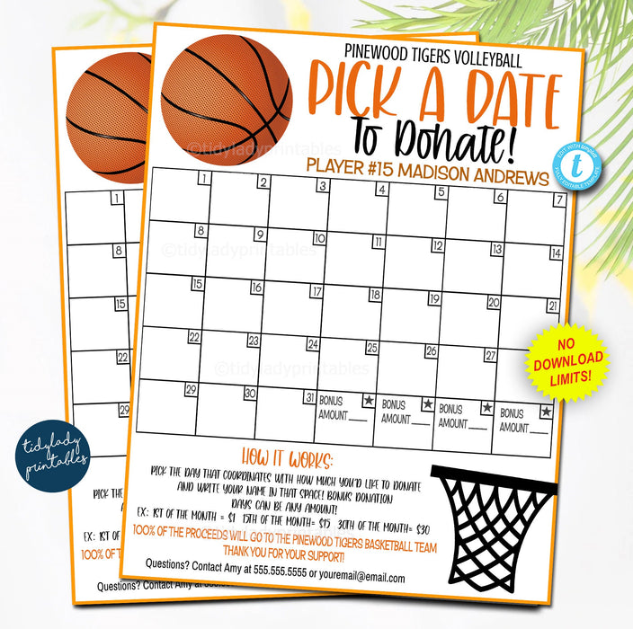 Basketball Pick a Date to Donate Printable Flyer TidyLady Printables