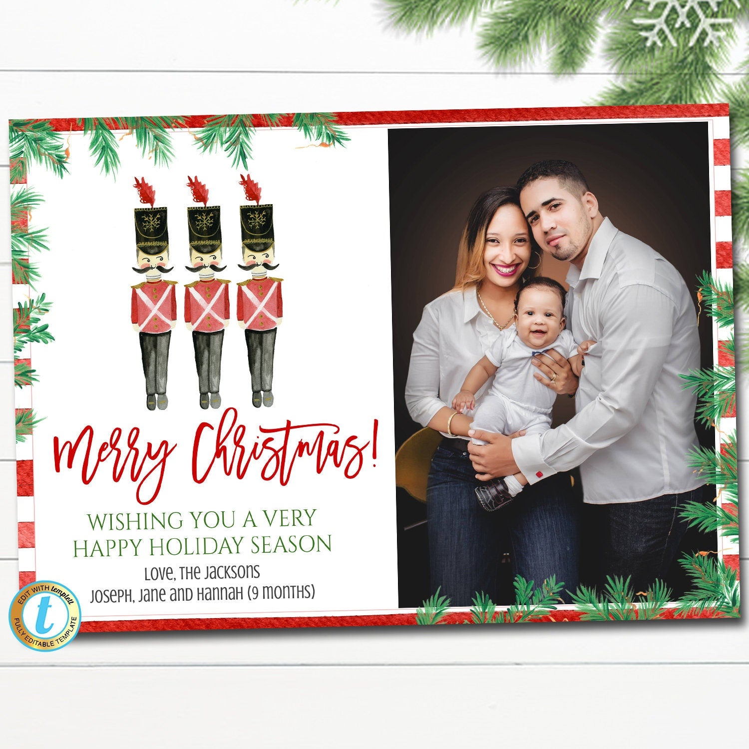 1500px x 1500px - Holiday Photo Card Template | Christmas Preppy Nutcracker Watercolor â€”  TidyLady Printables
