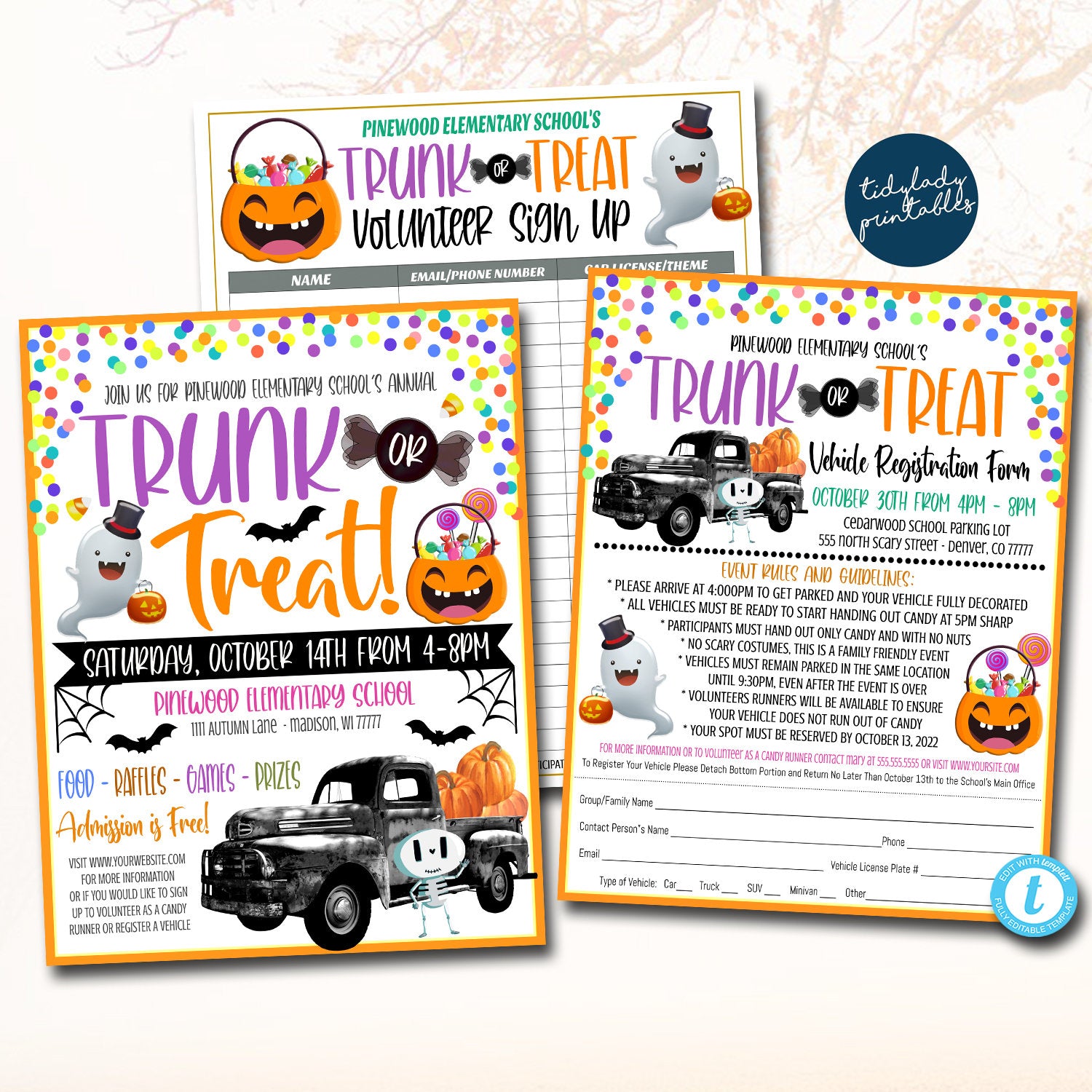 Candy Donation Flyer for School Halloween Trunk-o-treat or Candy Give Away  W/spanish Option PTA PTO ASB Editable Template Digital 