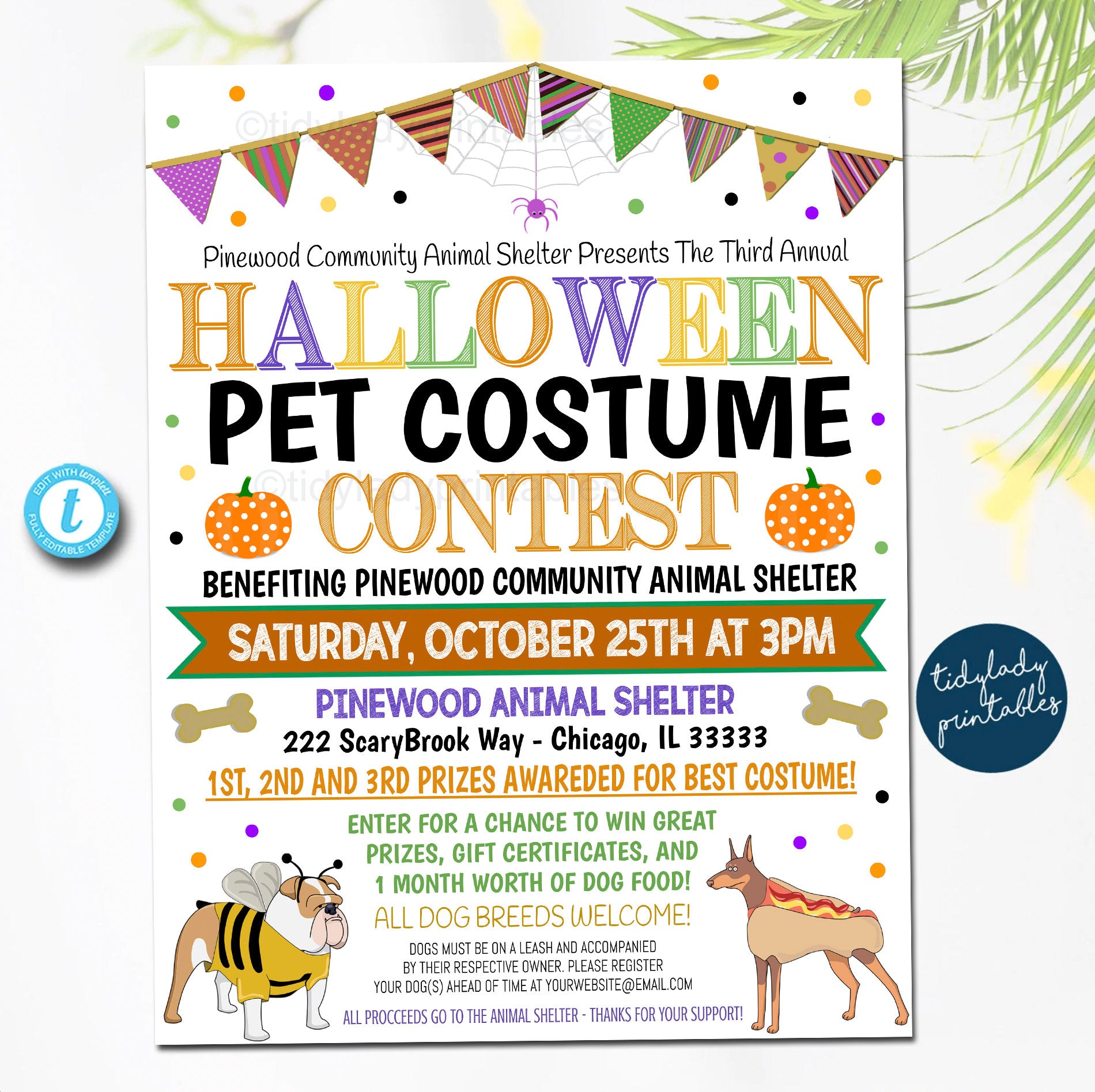 EDITABLE Halloween Pet Costume Contest Flyer, Animal Shelter Rescue  Community Nonprofit Halloween Benefit Event, Halloween Party, PRINTABLE