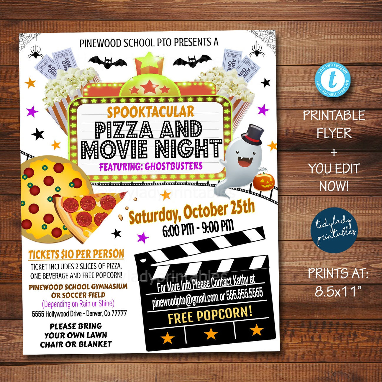 Halloween Pizza and Movie Night Flyer TidyLady Printables