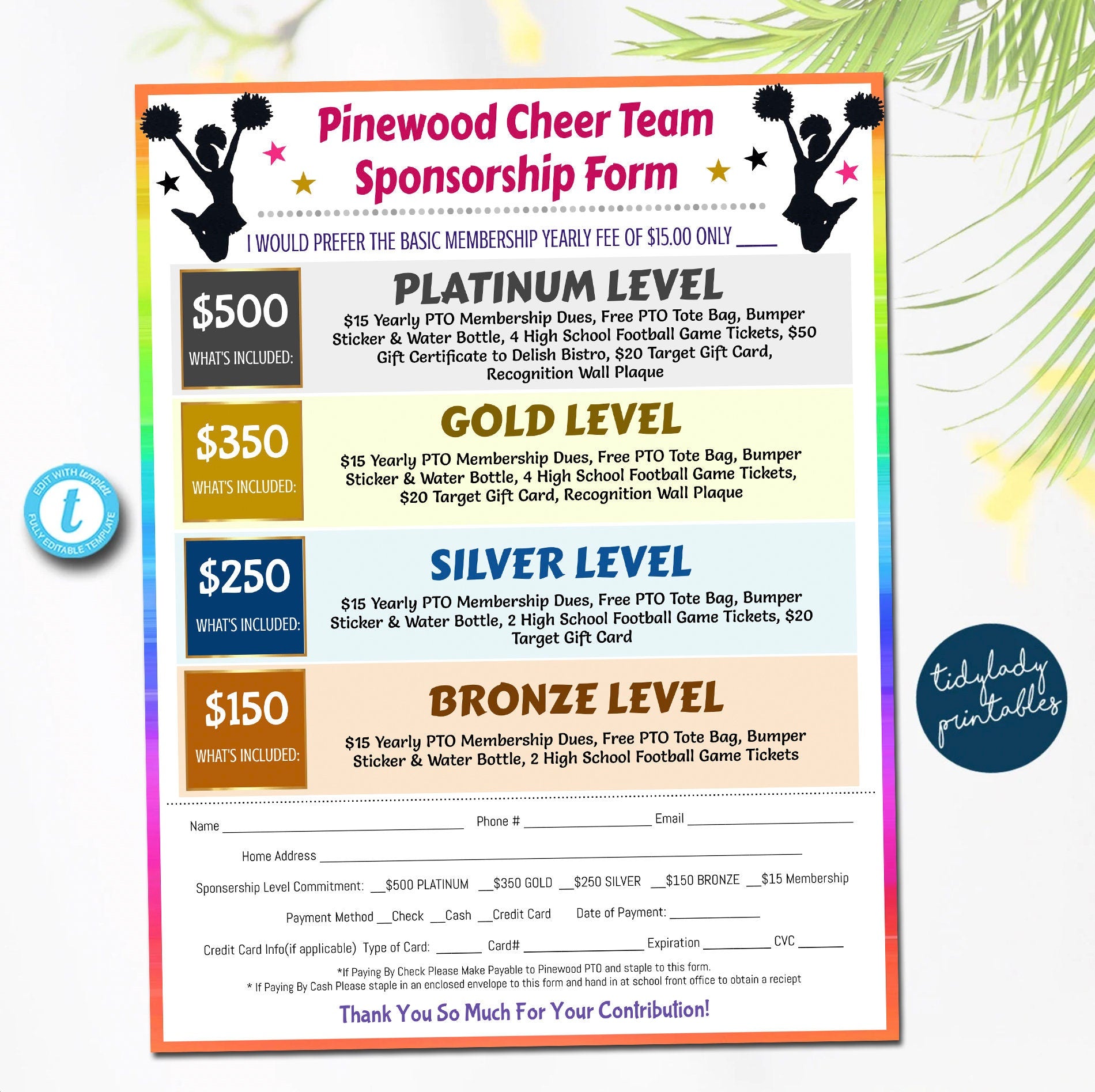 EDITABLE Cheer Template Pick a Date Fundraiser Calendar Sponsor a