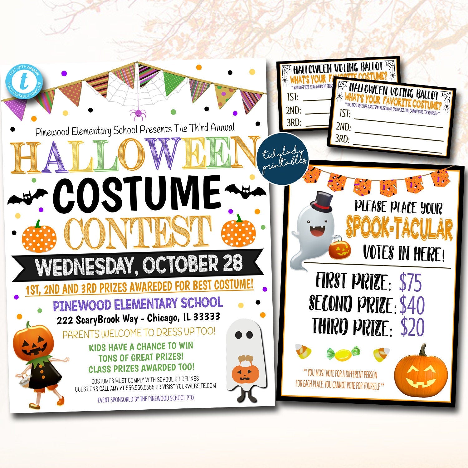 Halloween Pet Costume Contest Flyer, Editable Template