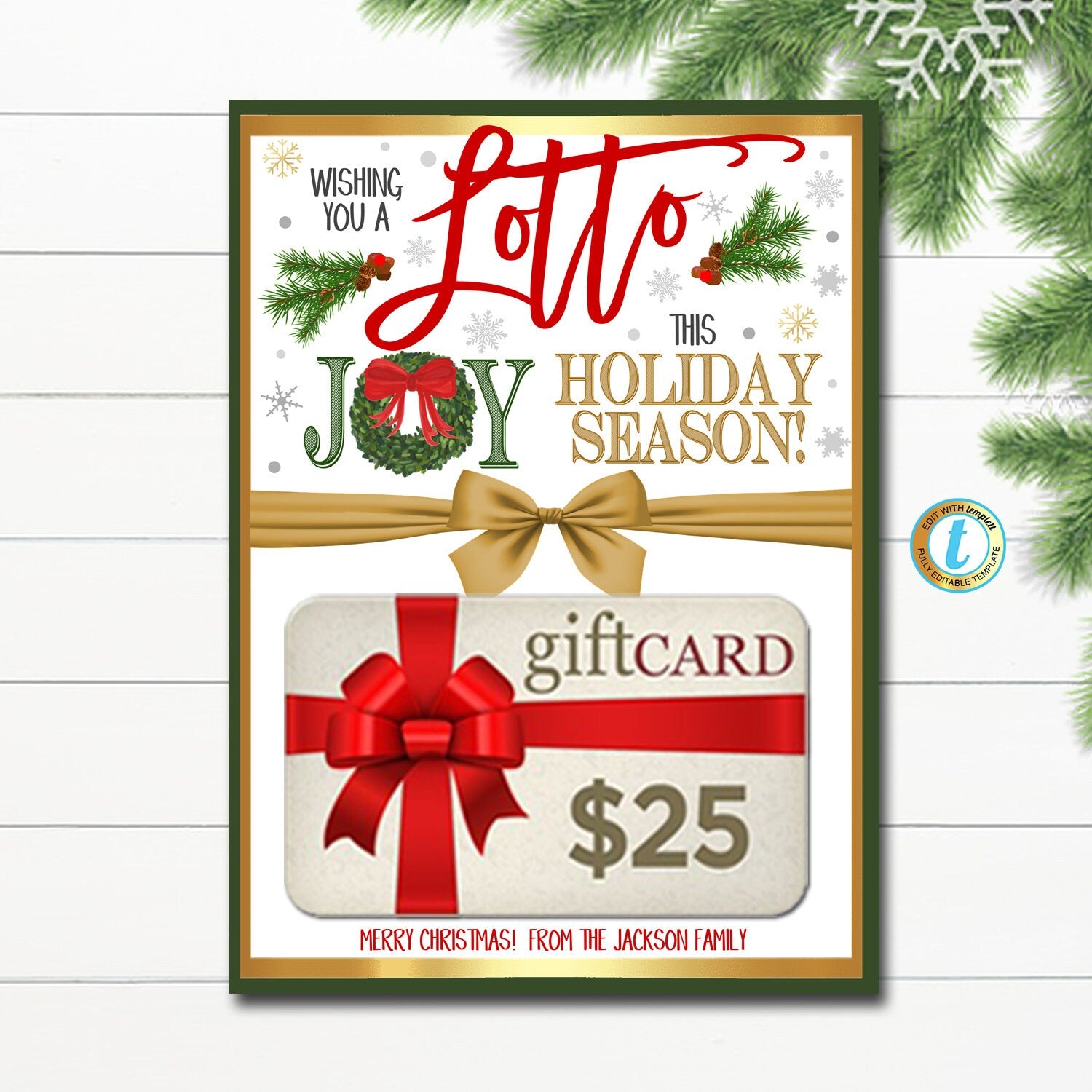 Editable Christmas Lottery Gift Card Holder, Thanks a Lotto for All