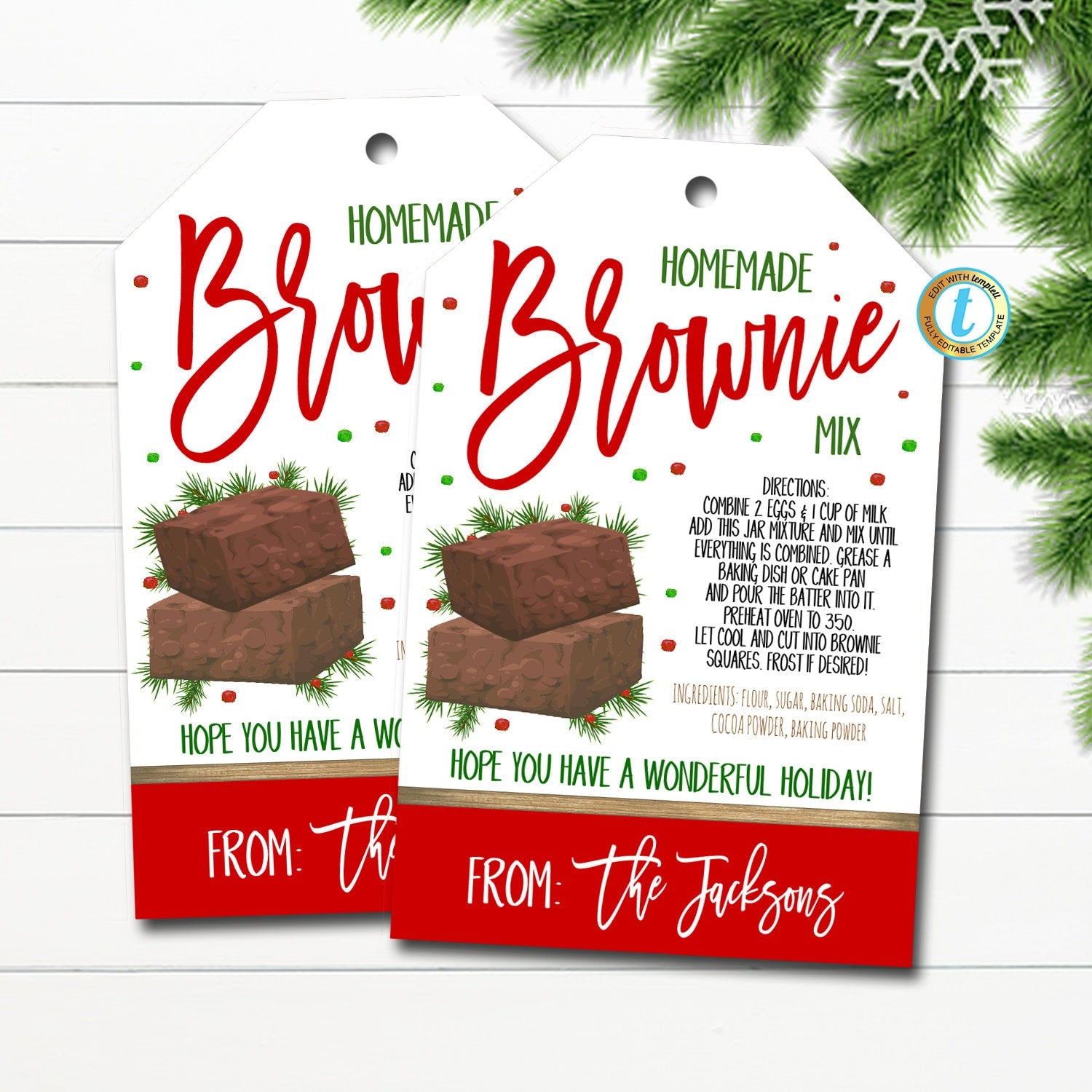 Christmas Gift Tags | Brownie Mix Recipe Tag — TidyLady Printables