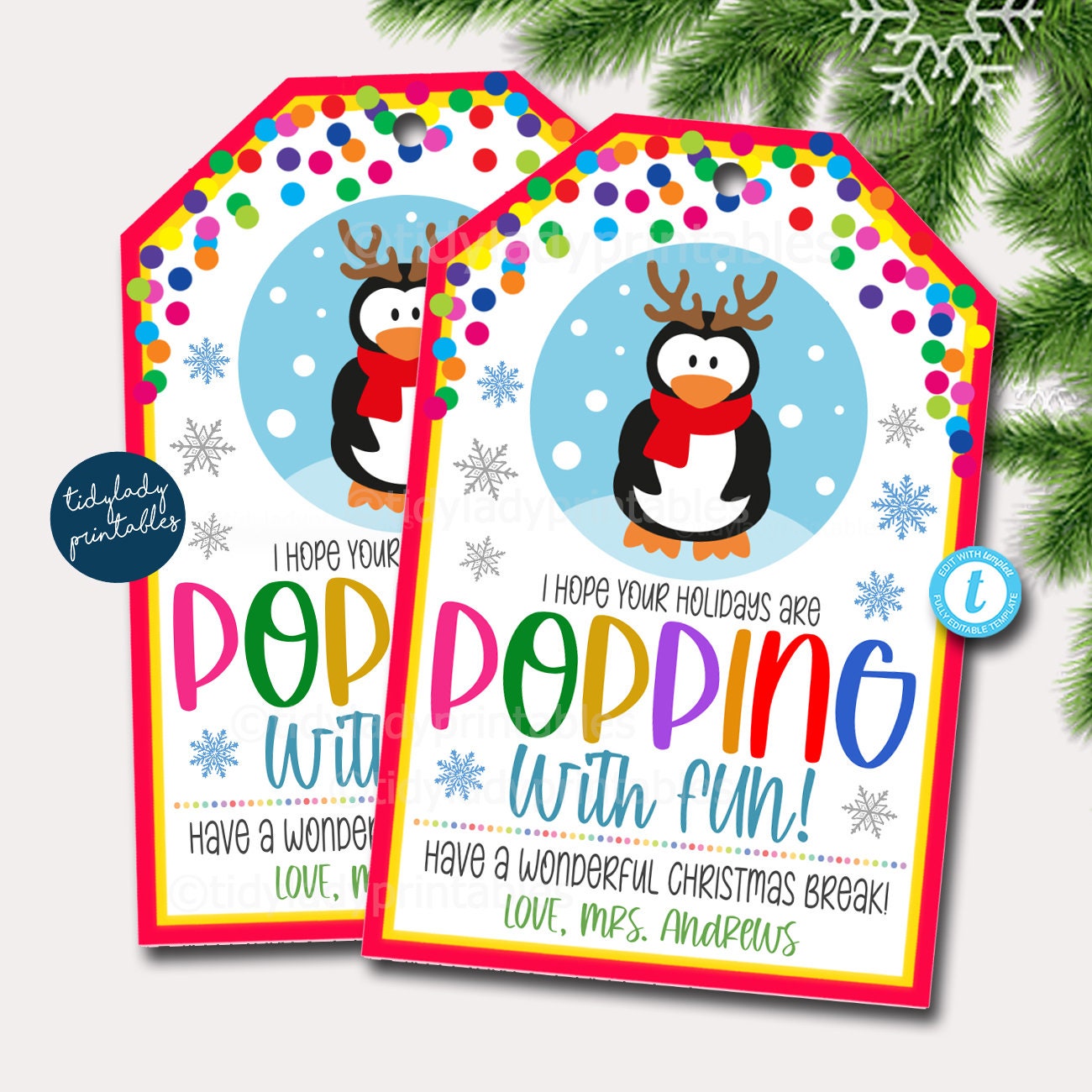 Christmas Gift Label Template  School Kids Class Gift Tags Stickers Favors