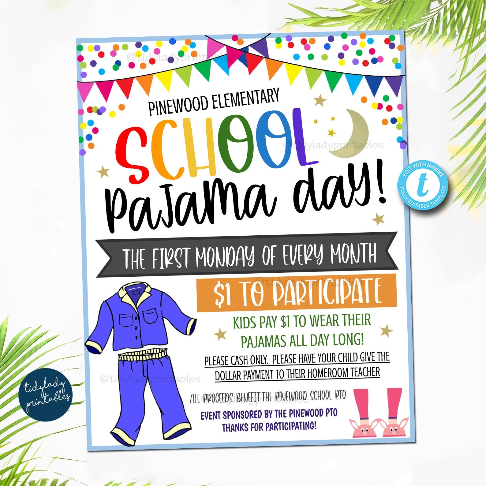 Editable Pajamas drive PJ party flyer sleepwear required 