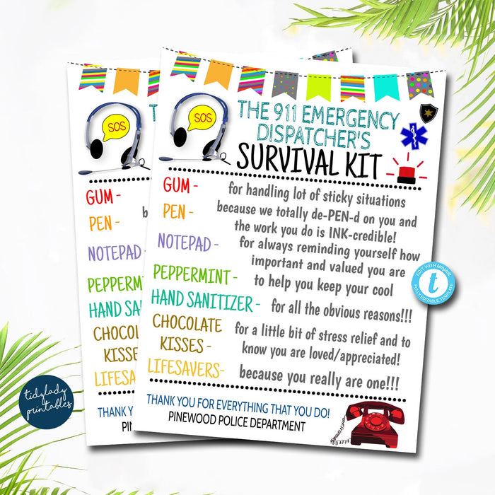 Emergency Dispatcher Survival Kit Tags TidyLady Printables