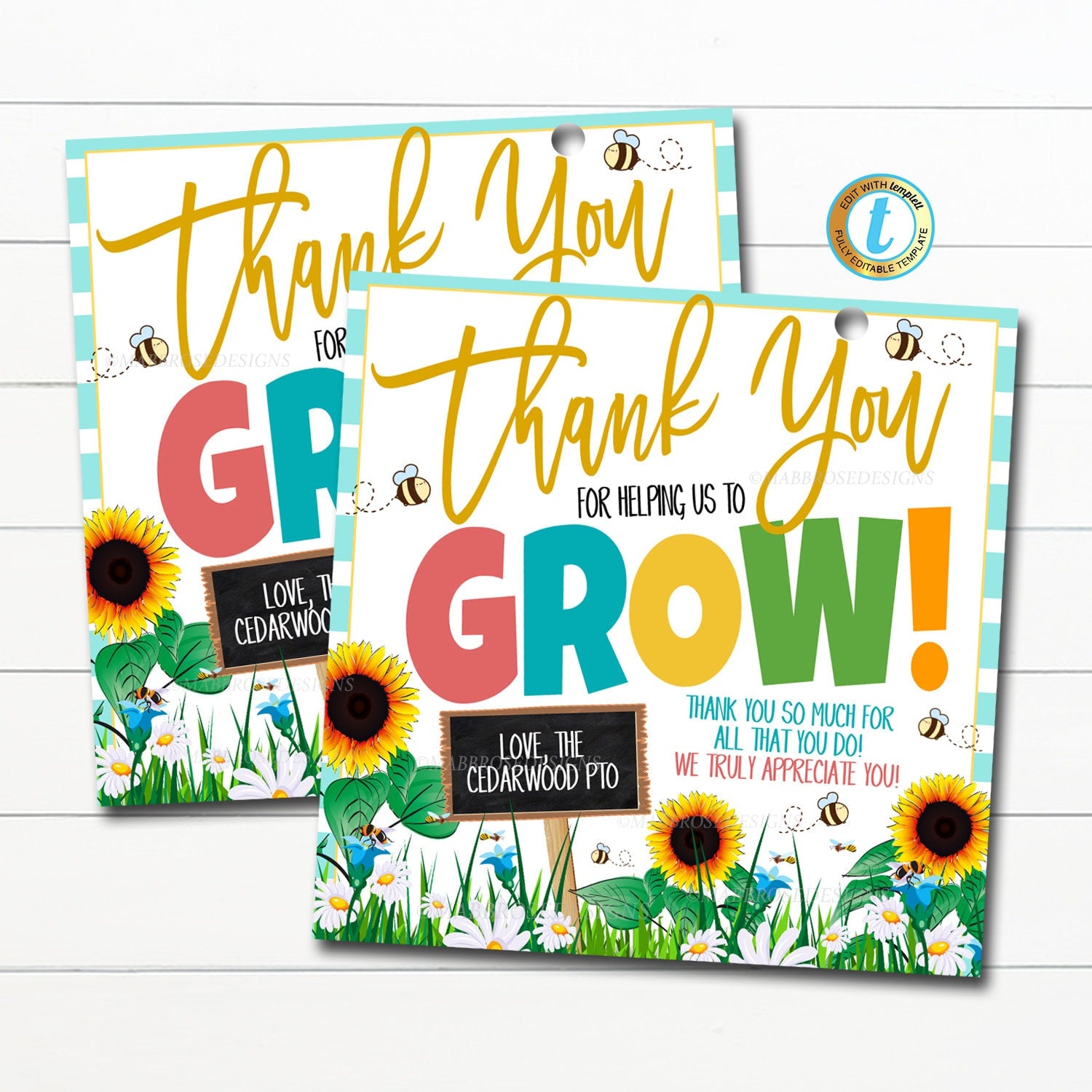 Editable - Classroom Setup - Gift Tags - Teacher Appreciation Gift Tags -  Thank you for helping me grow