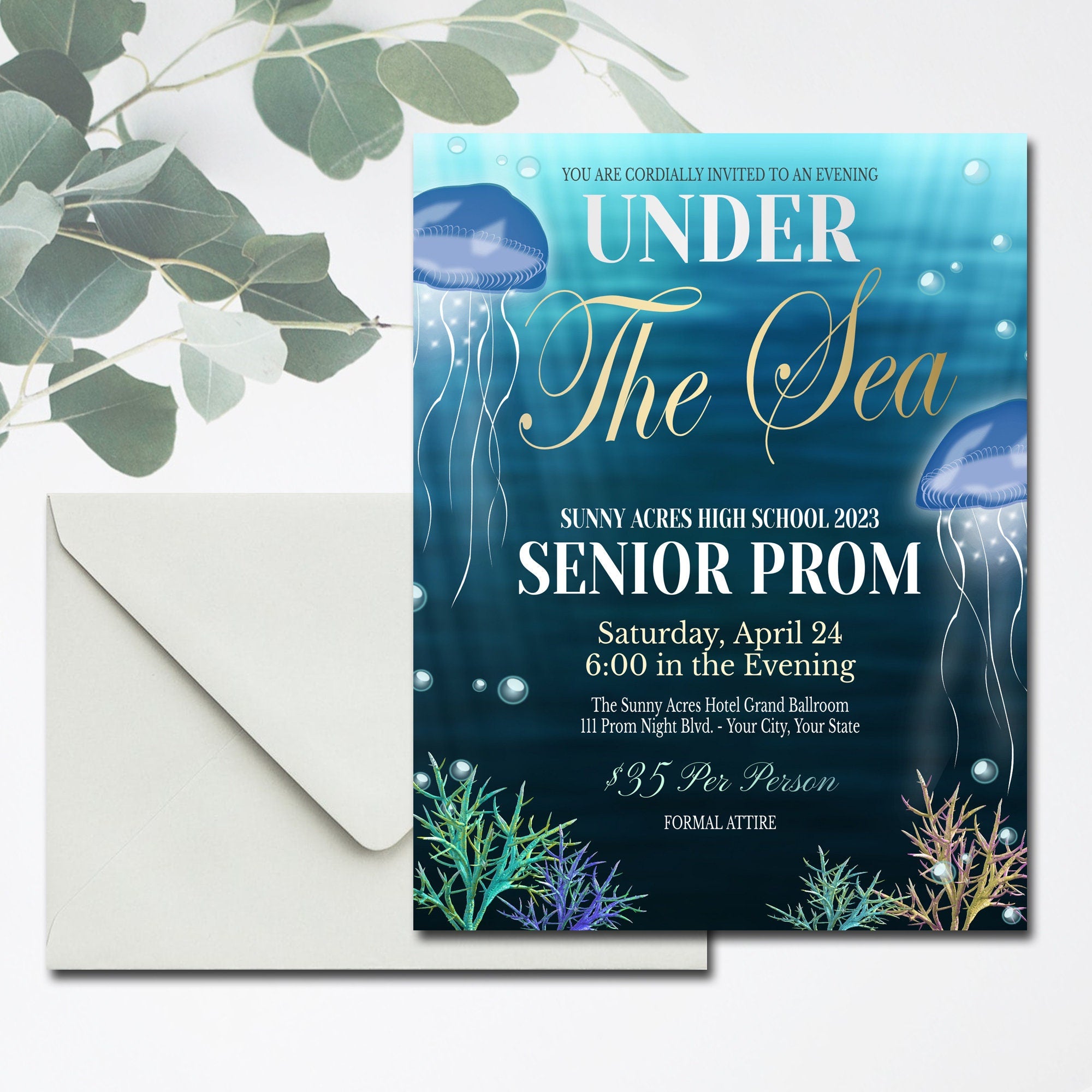 Under the Sea Theme Prom Invitation, High School Formal Dance