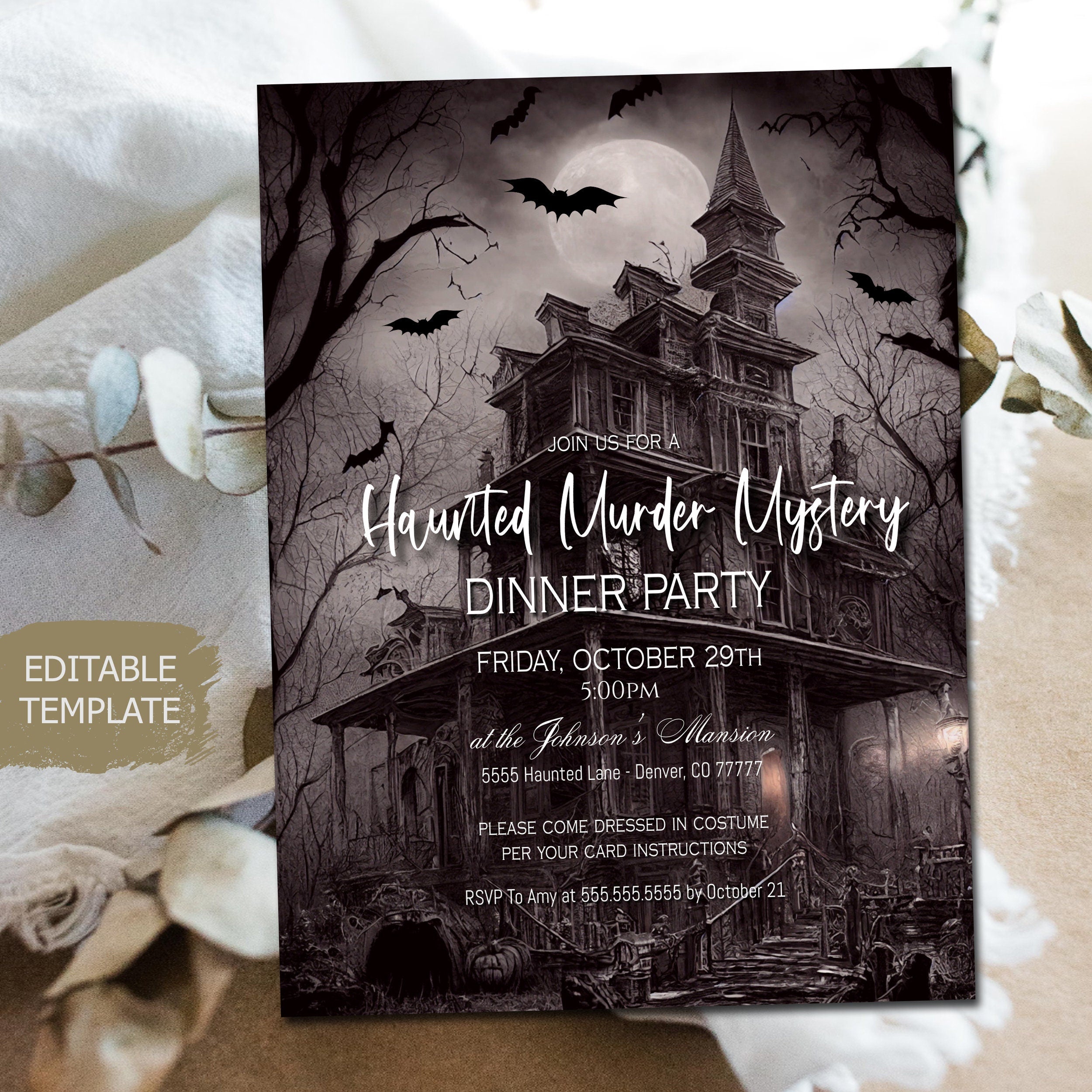 1920s Murder Mystery Dinner Invitation Party Birthday Invite 