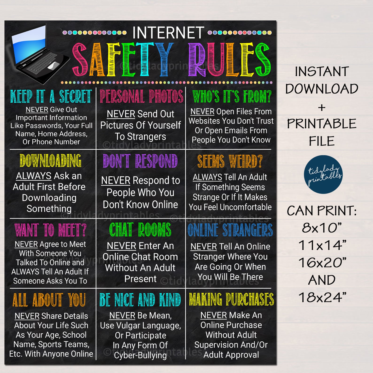 Computer Lab Classroom Decor Digital Online Safety Poster Tidylady Printables