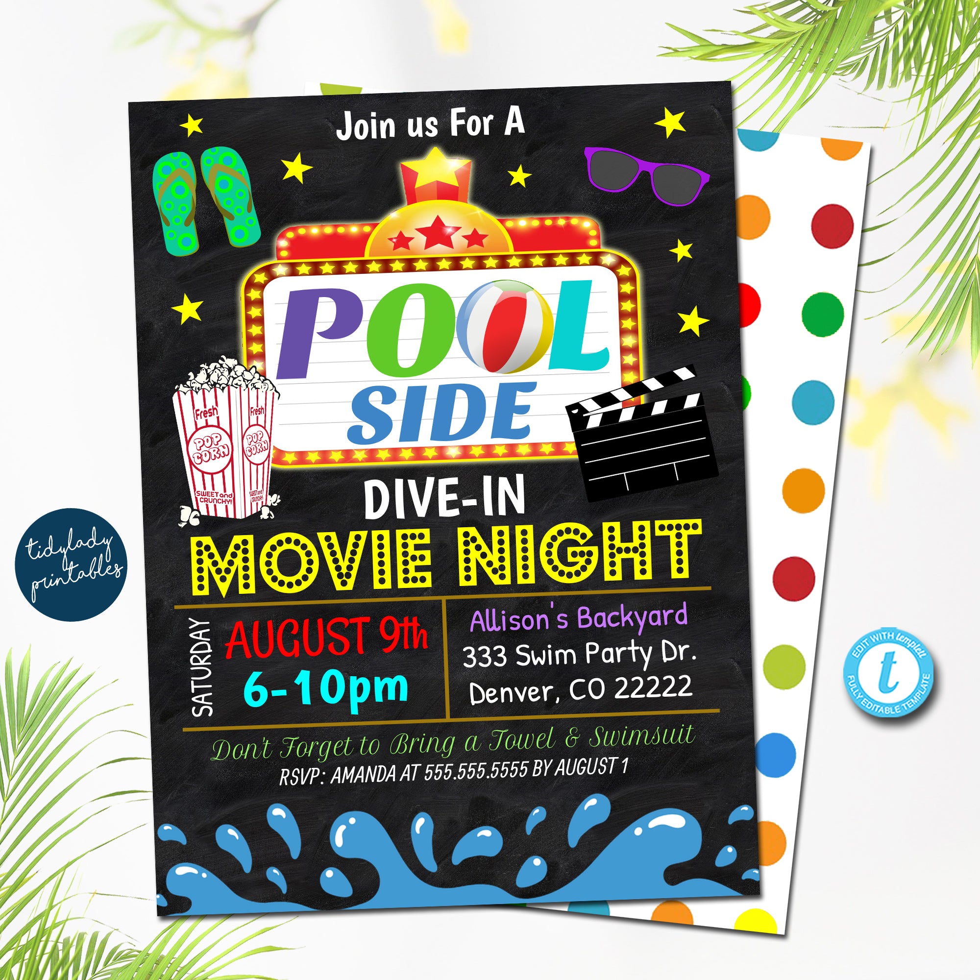 night pool party invitation