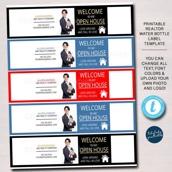 realtor open house water bottle labels tidylady printables