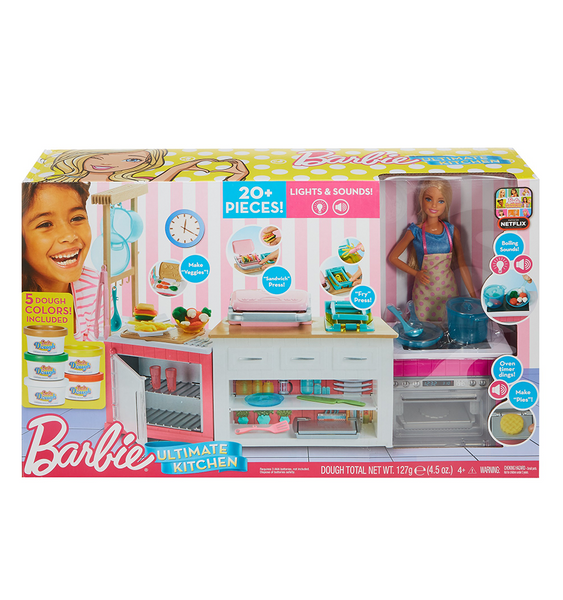 barbie ultimate kitchen playset with doll and accessories