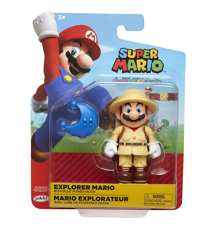 Nintendo Super Mario Explorer Mario 4” Articulated Figure with Blue Po