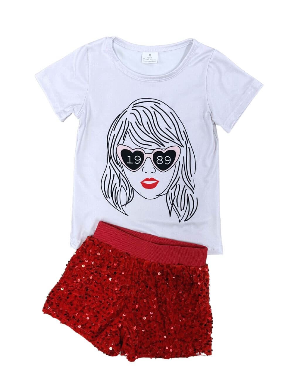 1989 Heart Glasses Red Sequin Girls Shorts Outfit