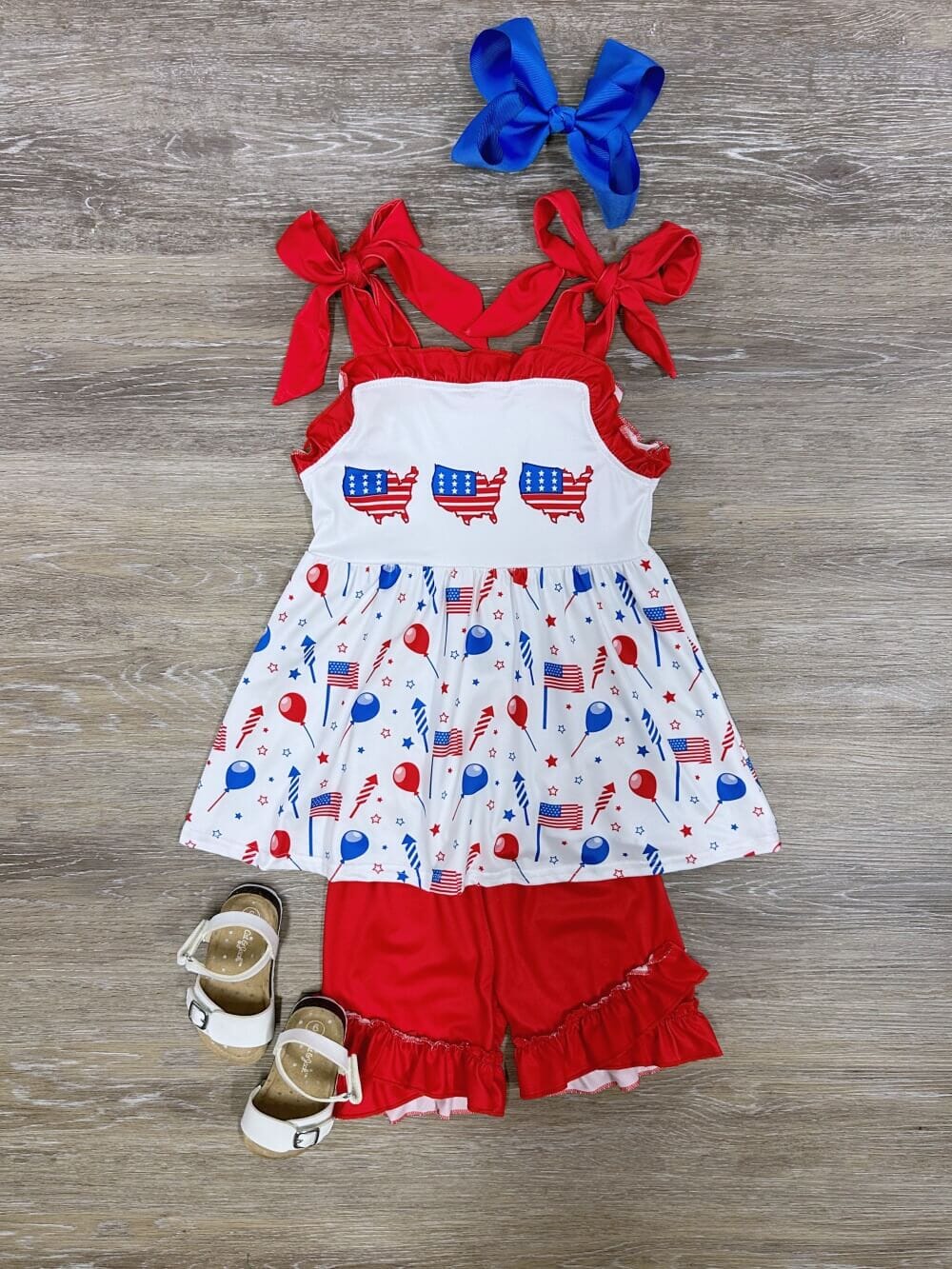 Across America Girls Red Ruffle Bow Tank Shorts Outfit