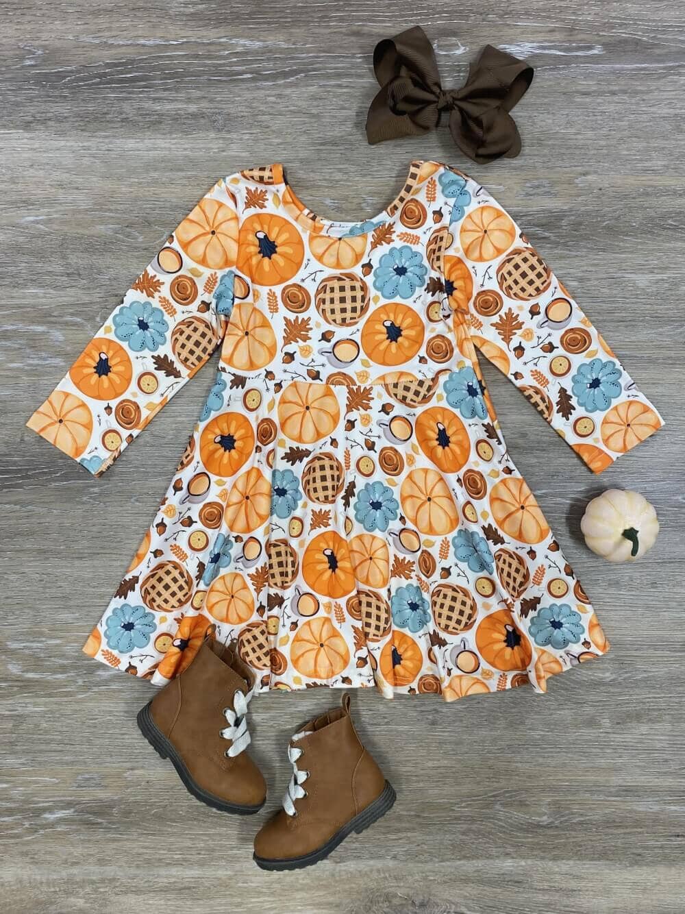 Farmer's Market Girls Long Sleeve Fall Skater Dress