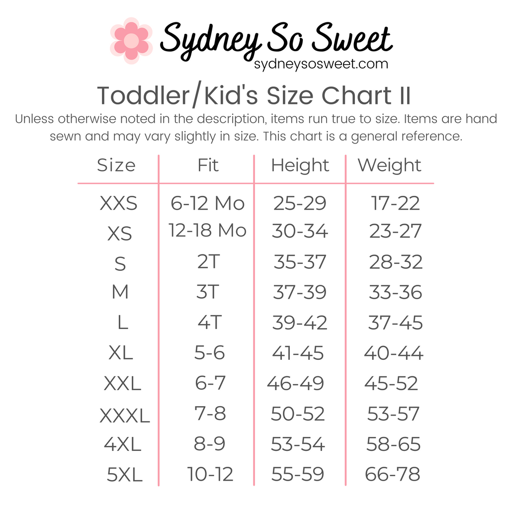 toddler girls size chart II