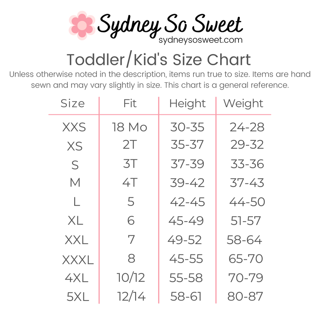 toddler kid size chart