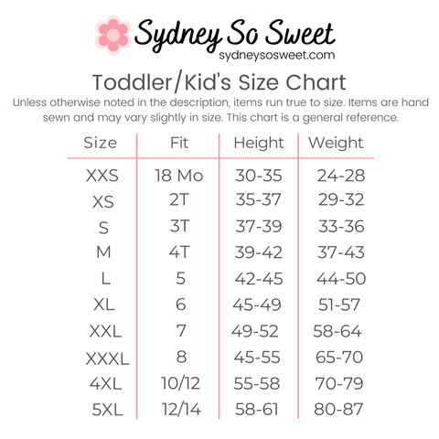 Sydney So Sweet Size Chart and Tutu Skirt Measuring Guides