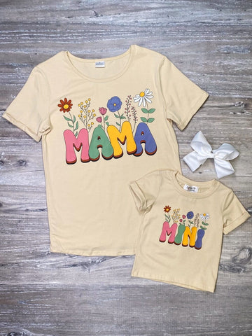 mama and mini matching mom and me shirts with flowers for mother's day