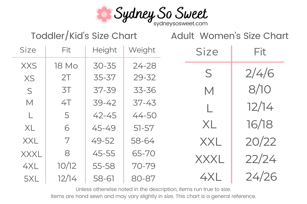 mom and me outfits size chart