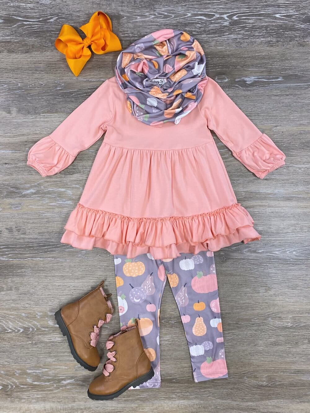 Polka Pumpkin Ribbed Tie Top Girls Flare Pants Outfit