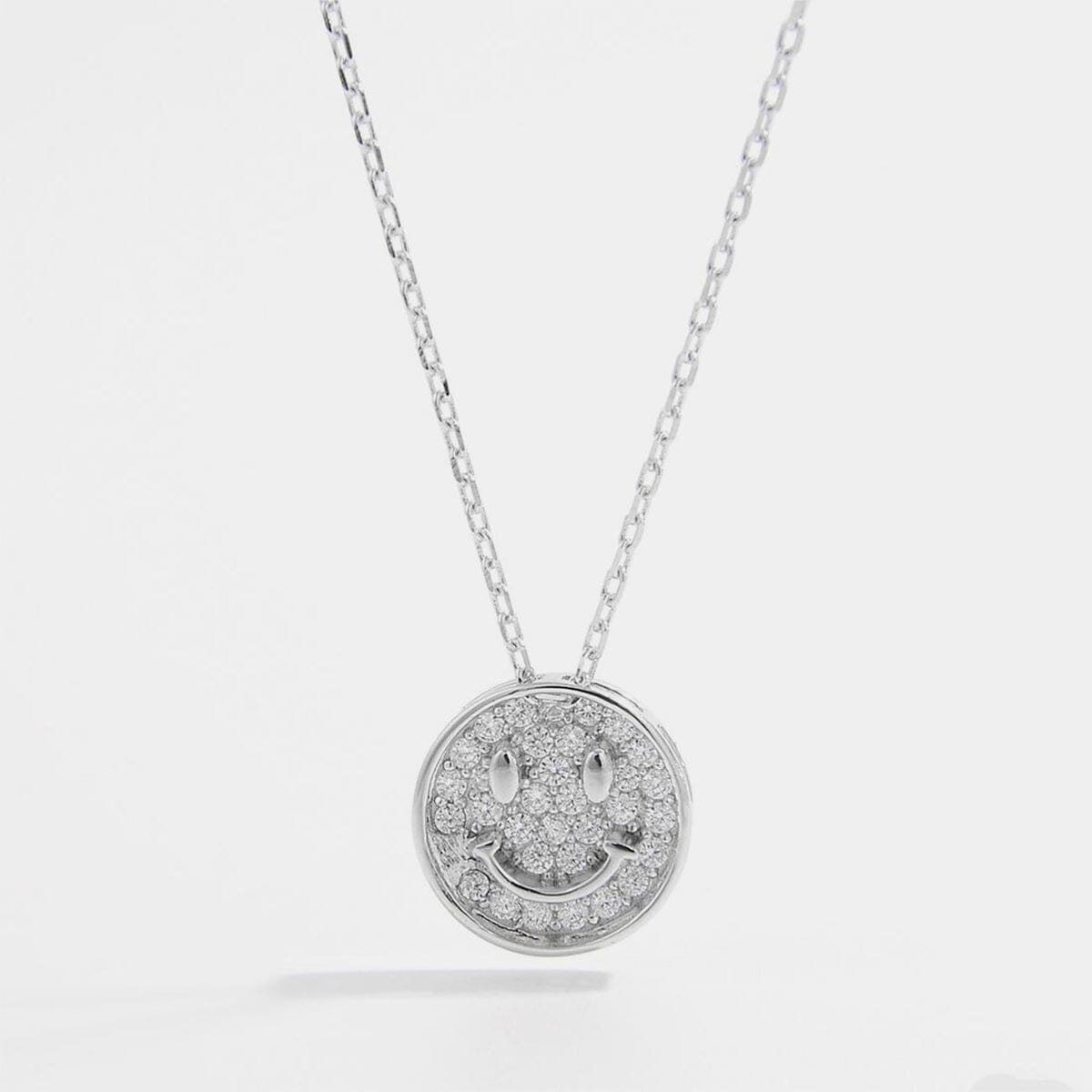 925 Sterling Silver Zircon Smiley Face Necklace