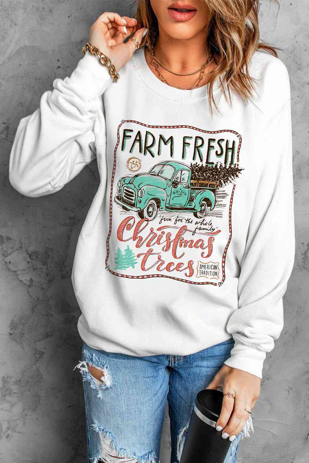 Farm Fresh Christmas Trees Vintage Truck Sweatshirt