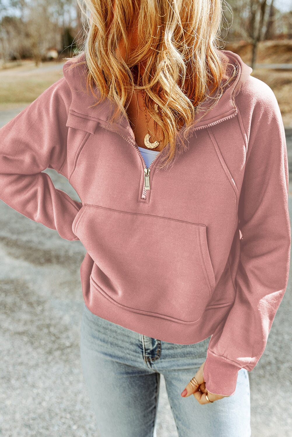 Half-Zip Thumbhole Sleeve Women's Hoodie