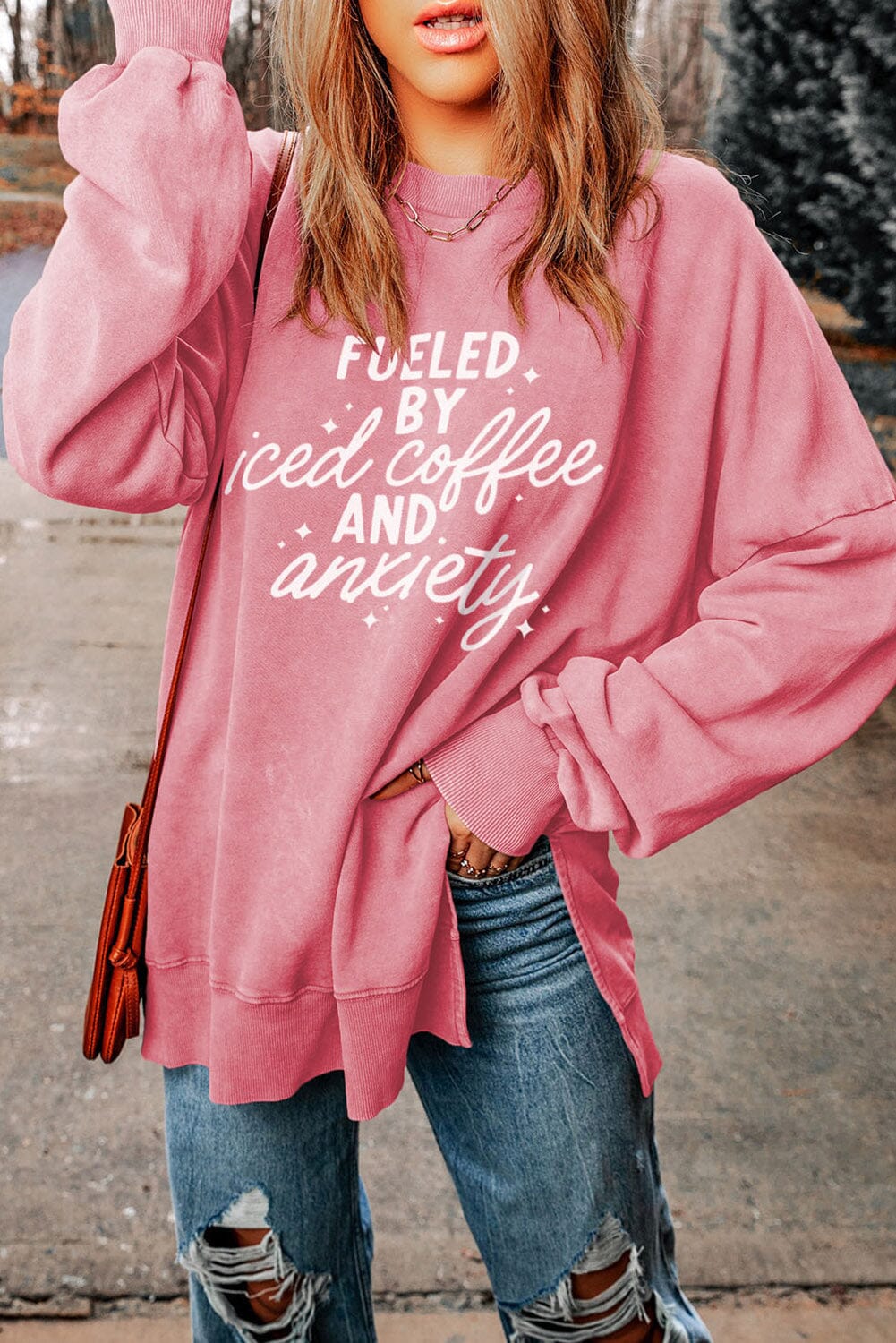 Fueled by Iced Coffee & Anxiety Dropped Shoulder Sweatshirt