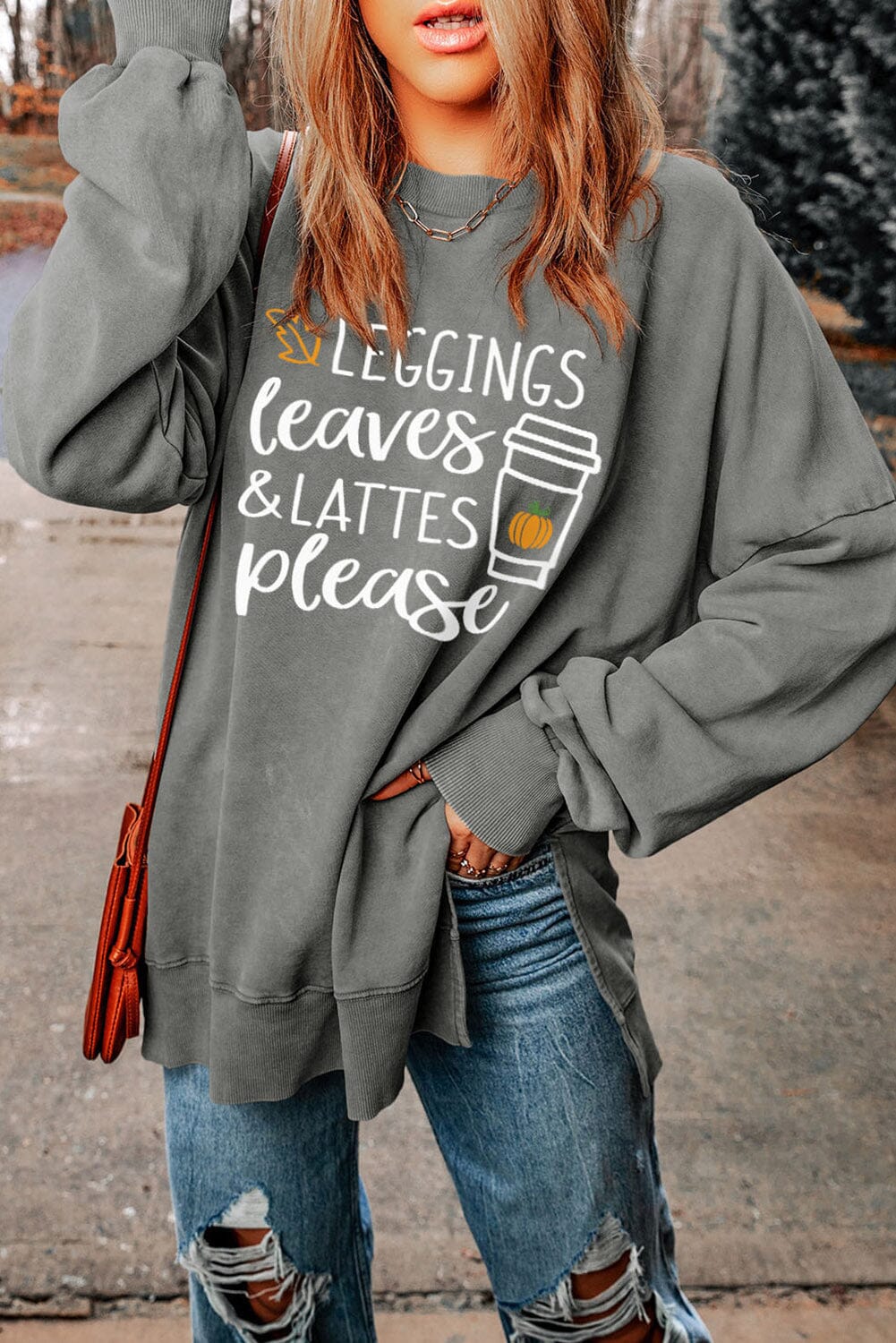 LEGGINGS LEAVES LATTES PLEASE Graphic Sweatshirt