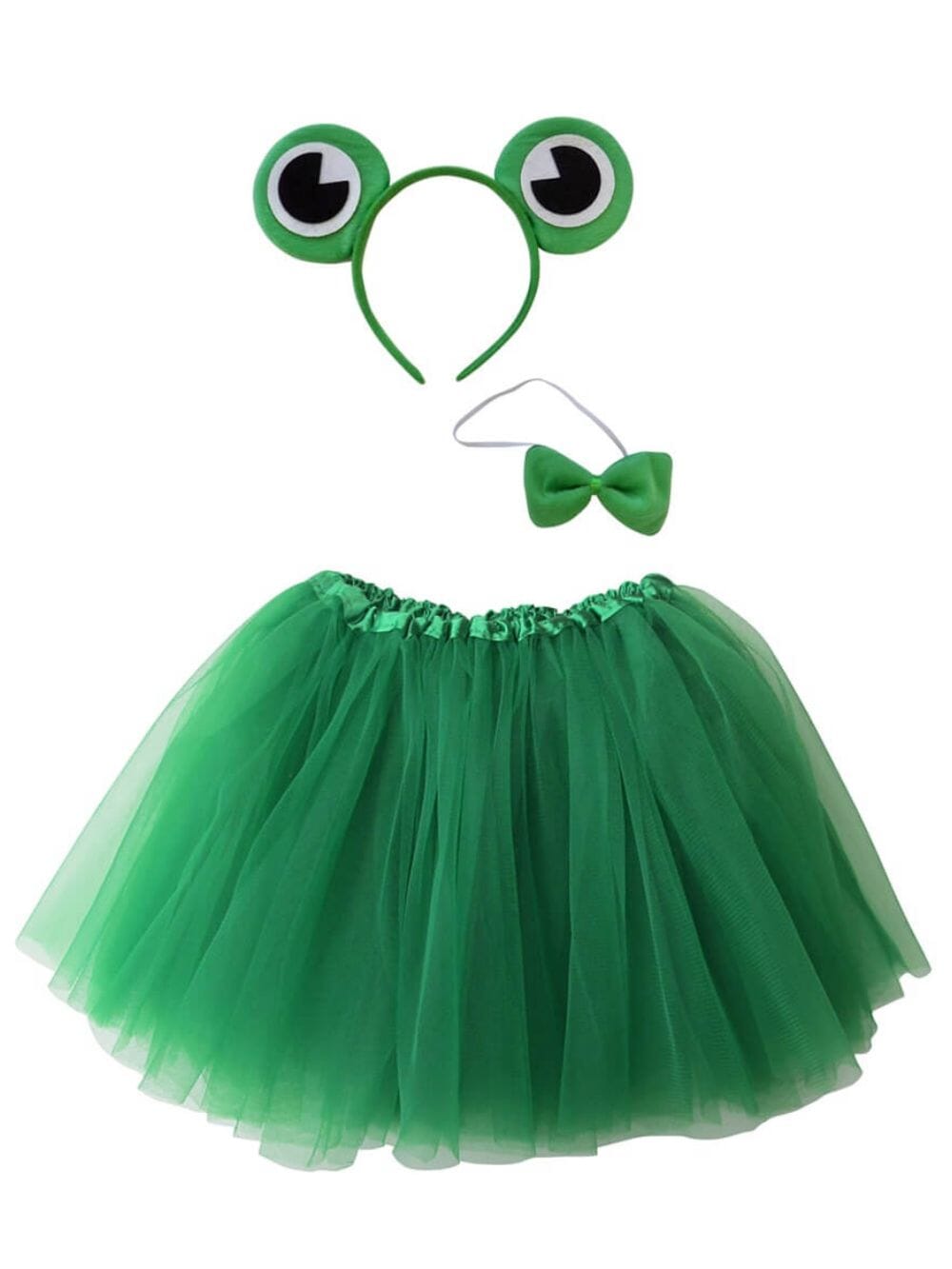 Girls Green Frog Costume - Complete Kids Costume Set with Green Tutu Skirt, Bow Tie, & Headband