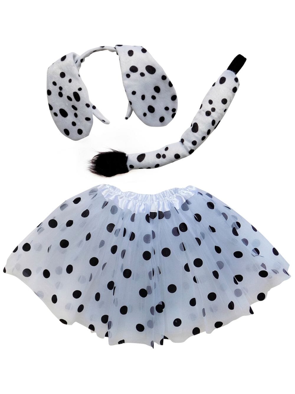 Girls Dalmatian Costume - Complete Kids Costume Set with Polka Dot Tutu, Tail, Bow Tie, & Headband Ears