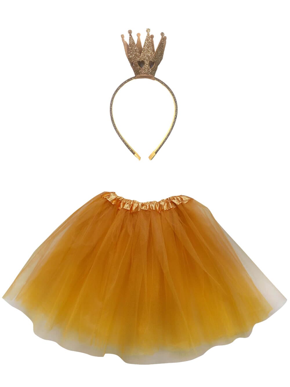 Gold Crown Girls Princess Costume - Complete Kids Costume Set with Tutu & Crown Headband