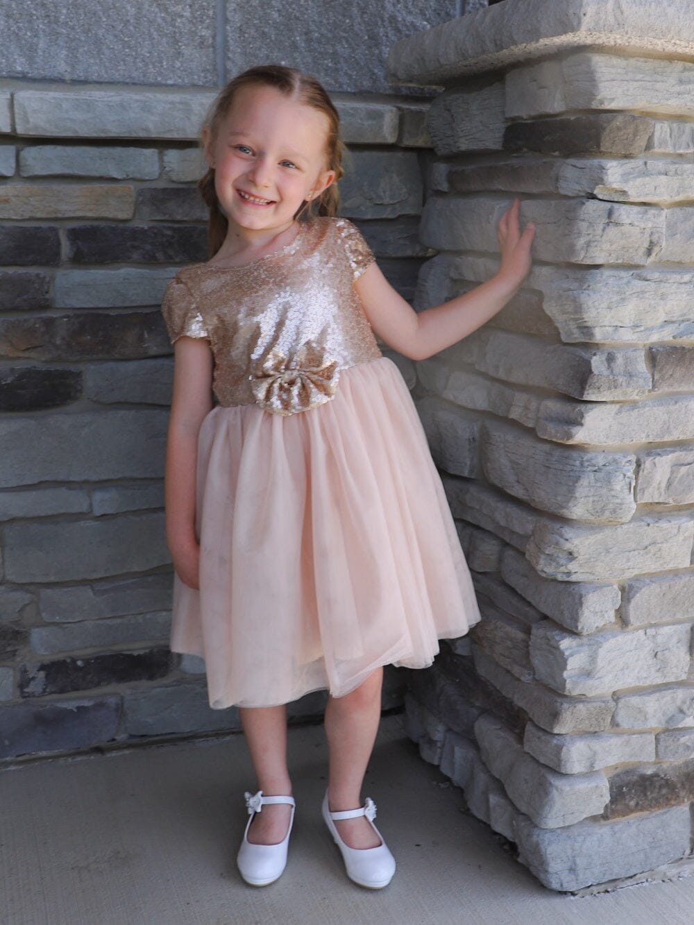 Golden Sequin Bow Tulle Fancy or Special Occasion Girls Tutu Dress